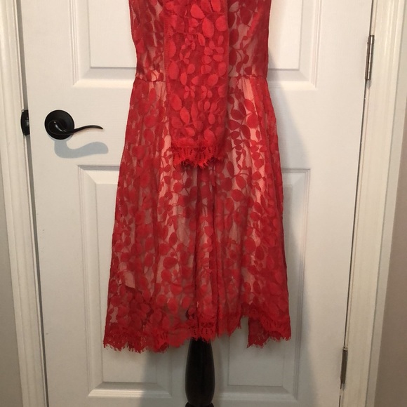 Free People Red Floral Lace Mesh Dress size 8 - Picture 12 of 16